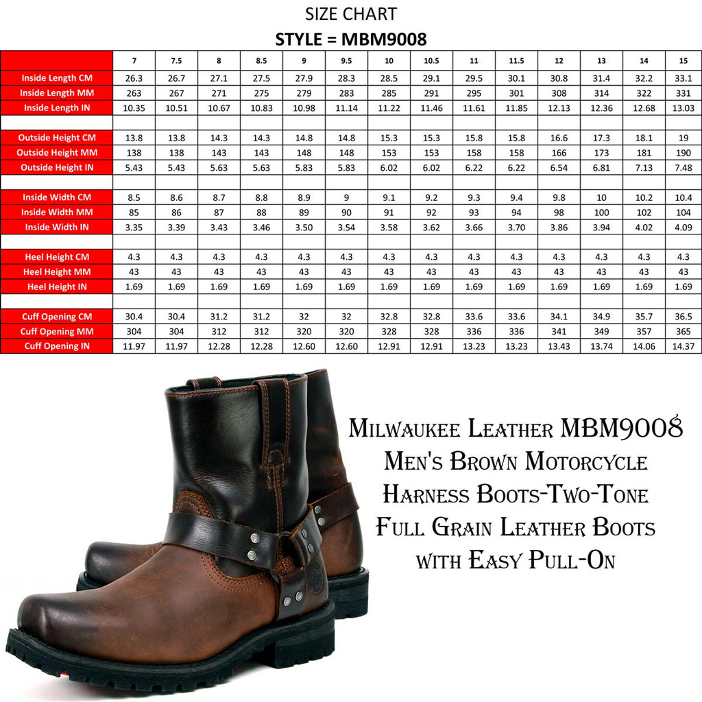 Milwaukee Leather Men's Brown Two-Tone Full Grain Leather Easy Pull-On Motorcycle Harness Boots MBM9008