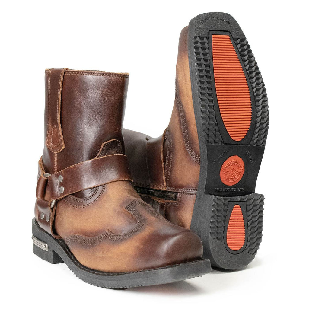 Milwaukee Leather Men's Copper Ridge Brown Leather Motorcycle Harness Boots - MBM9054