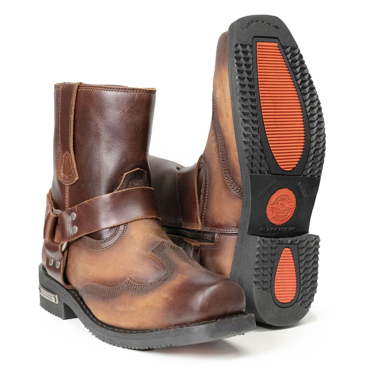 Milwaukee Leather Men's Copper Ridge Brown Leather Motorcycle Harness Boots - MBM9054