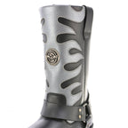 Milwaukee Leather Men’s Fire Fight Harness Boots – Black Leather w/ Silver Flames, 11″ Square Toe, Inside Zipper - MBM9067