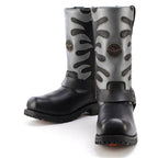 Milwaukee Leather Men’s Fire Fight Harness Boots – Black Leather w/ Silver Flames, 11″ Square Toe, Inside Zipper - MBM9067