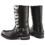Milwaukee Leather Men’s Fire Fight Harness Boots – Black Leather w/ Silver Flames, 11″ Square Toe, Inside Zipper - MBM9067