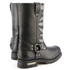 Milwaukee Leather Men’s Fire Fight Harness Boots – Black Leather w/ Silver Flames, 11″ Square Toe, Inside Zipper - MBM9067
