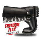 Milwaukee Leather Men’s Fire Fight Harness Boots – Black Leather w/ Silver Flames, 11″ Square Toe, Inside Zipper - MBM9067