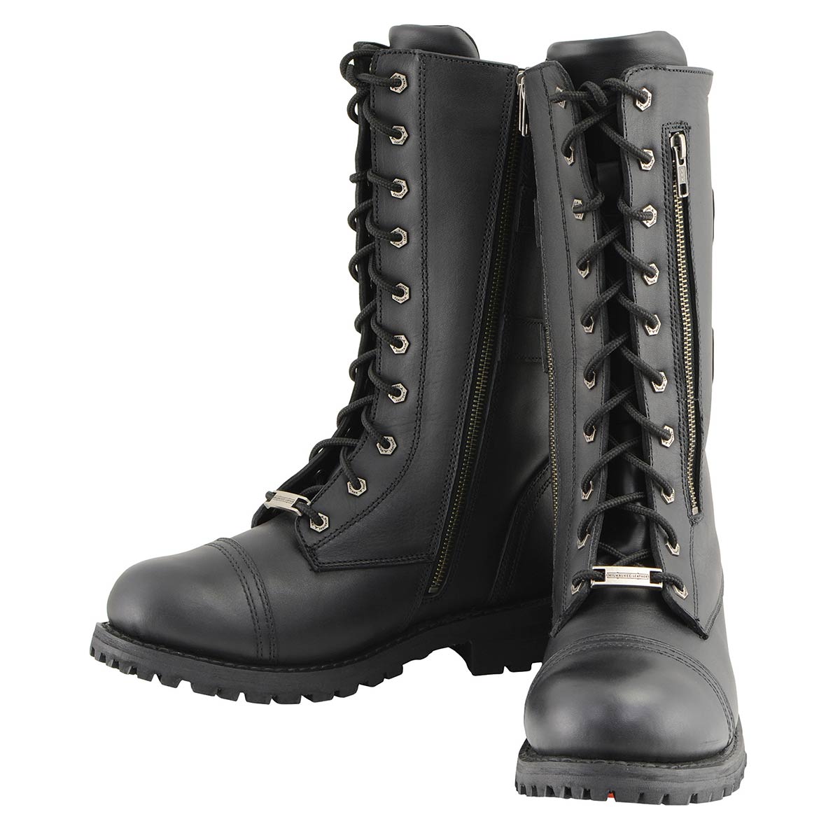 Milwaukee Leather Men’s 13-Inch-Tall Tactical Black Lace-Up Leather Boots Zipper w/ Storage Pocket MBM9069