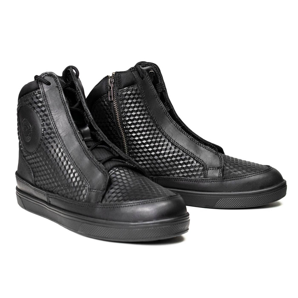 Milwaukee Leather Men's Black Leather Diamond Patterned Reinforced Street Biker Riding Shoes w/ Ankle Support - MBM9104