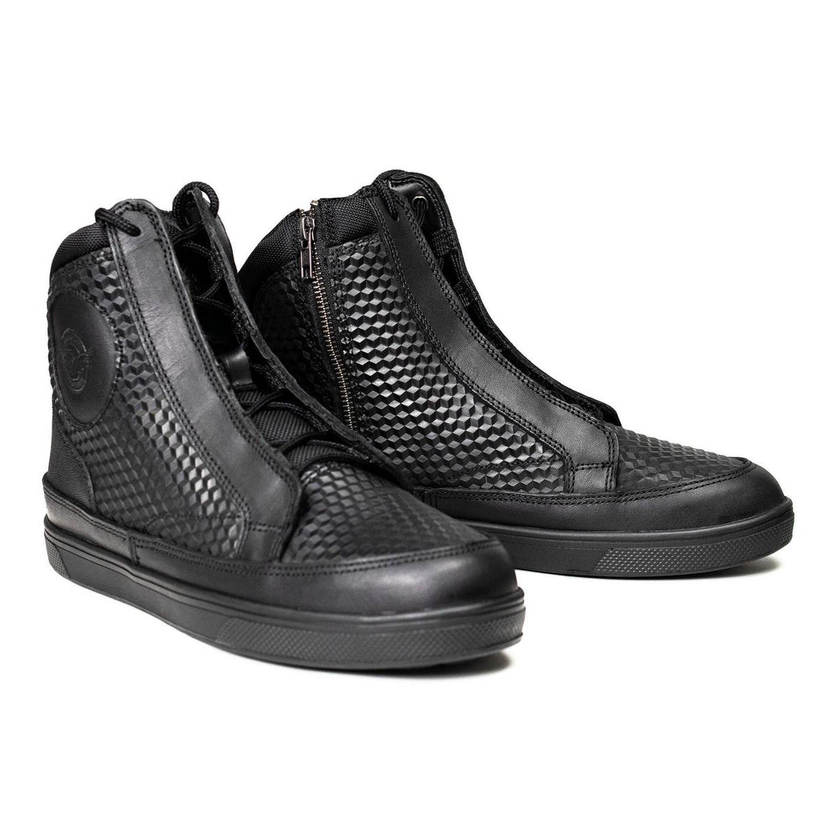 Milwaukee Leather Men's Black Leather Diamond Patterned Reinforced Street Biker Riding Shoes w/ Ankle Support - MBM9104