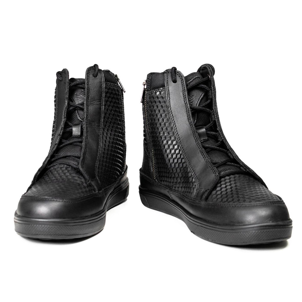Milwaukee Leather Men's Black Leather Diamond Patterned Reinforced Street Biker Riding Shoes w/ Ankle Support - MBM9104