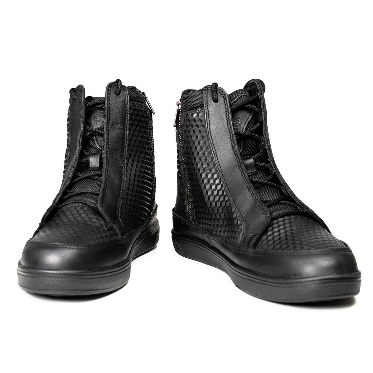 Milwaukee Leather Men's Black Leather Diamond Patterned Reinforced Street Biker Riding Shoes w/ Ankle Support - MBM9104