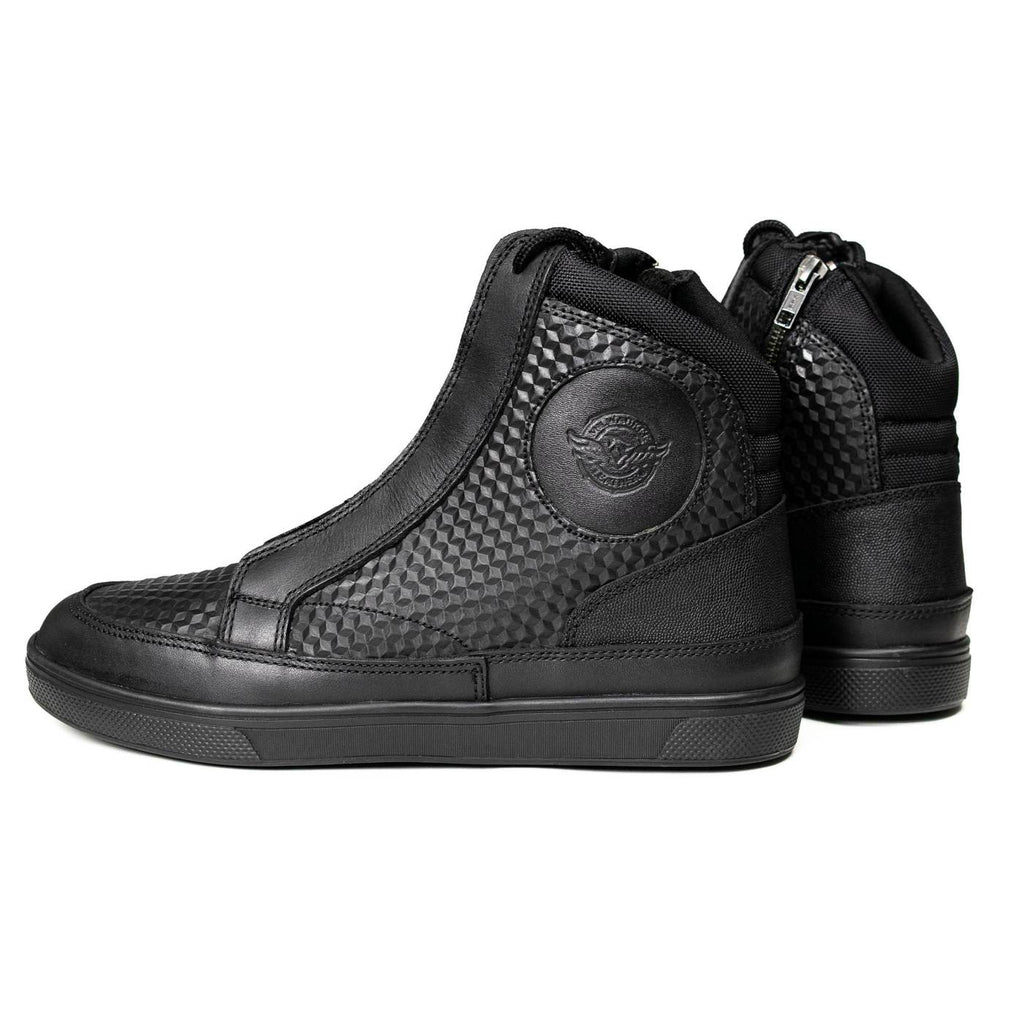 Milwaukee Leather Men's Black Leather Diamond Patterned Reinforced Street Biker Riding Shoes w/ Ankle Support - MBM9104