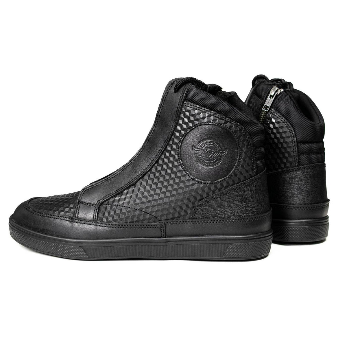 Milwaukee Leather Men's Black Leather Diamond Patterned Reinforced Street Biker Riding Shoes w/ Ankle Support - MBM9104