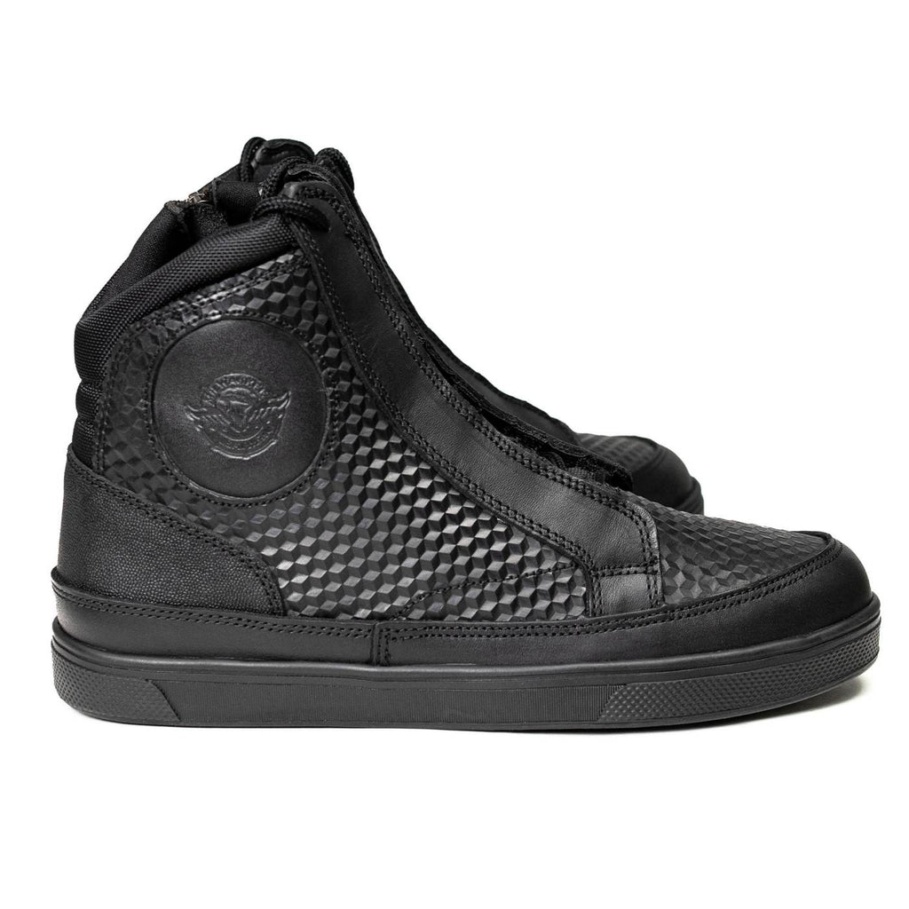 Milwaukee Leather Men's Black Leather Diamond Patterned Reinforced Street Biker Riding Shoes w/ Ankle Support - MBM9104