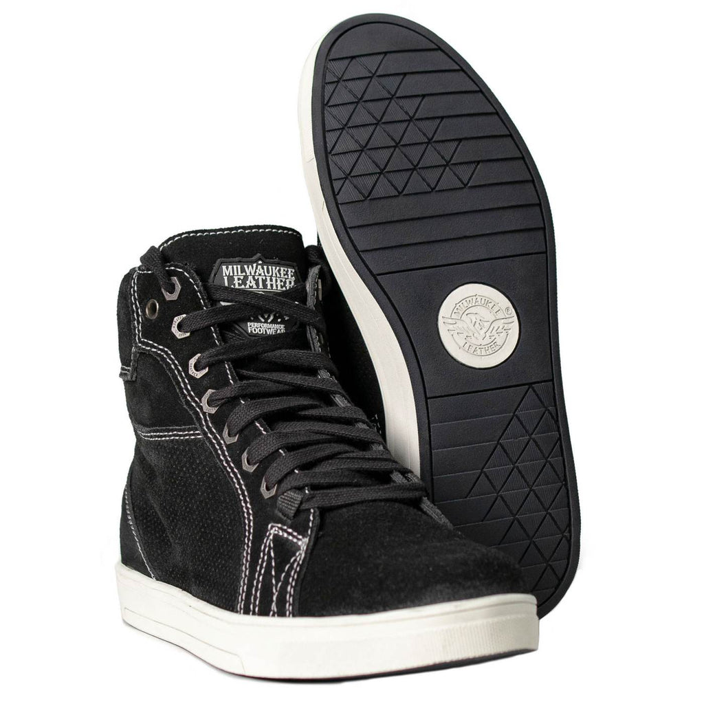 Milwaukee Leather Men's Roadstitch Black Suede Reinforced Street Riding Shoes w/ White Stitching - MBM9107