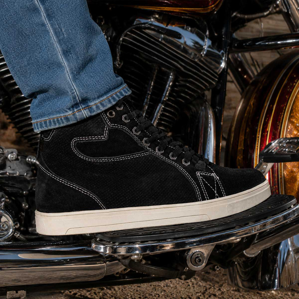 Milwaukee Leather Men's Roadstitch Black Suede Reinforced Street Riding Shoes w/ White Stitching - MBM9107