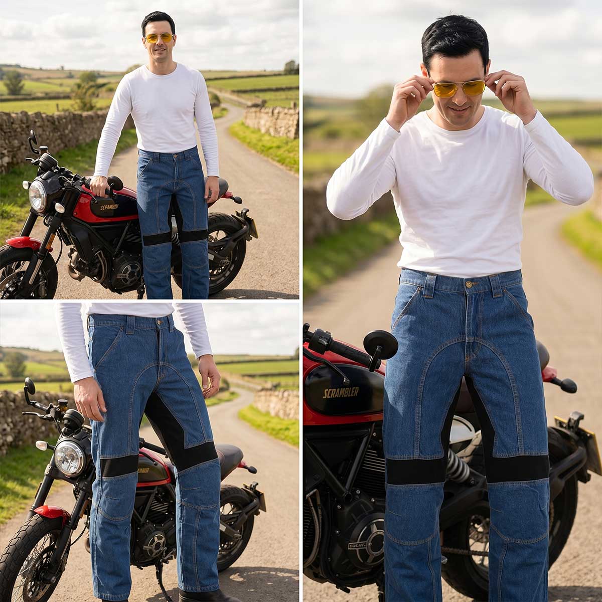 Milwaukee Leather Men's Armored Classic Fit Blue Denim Motorcycle Racing Style Pants - MDM5015