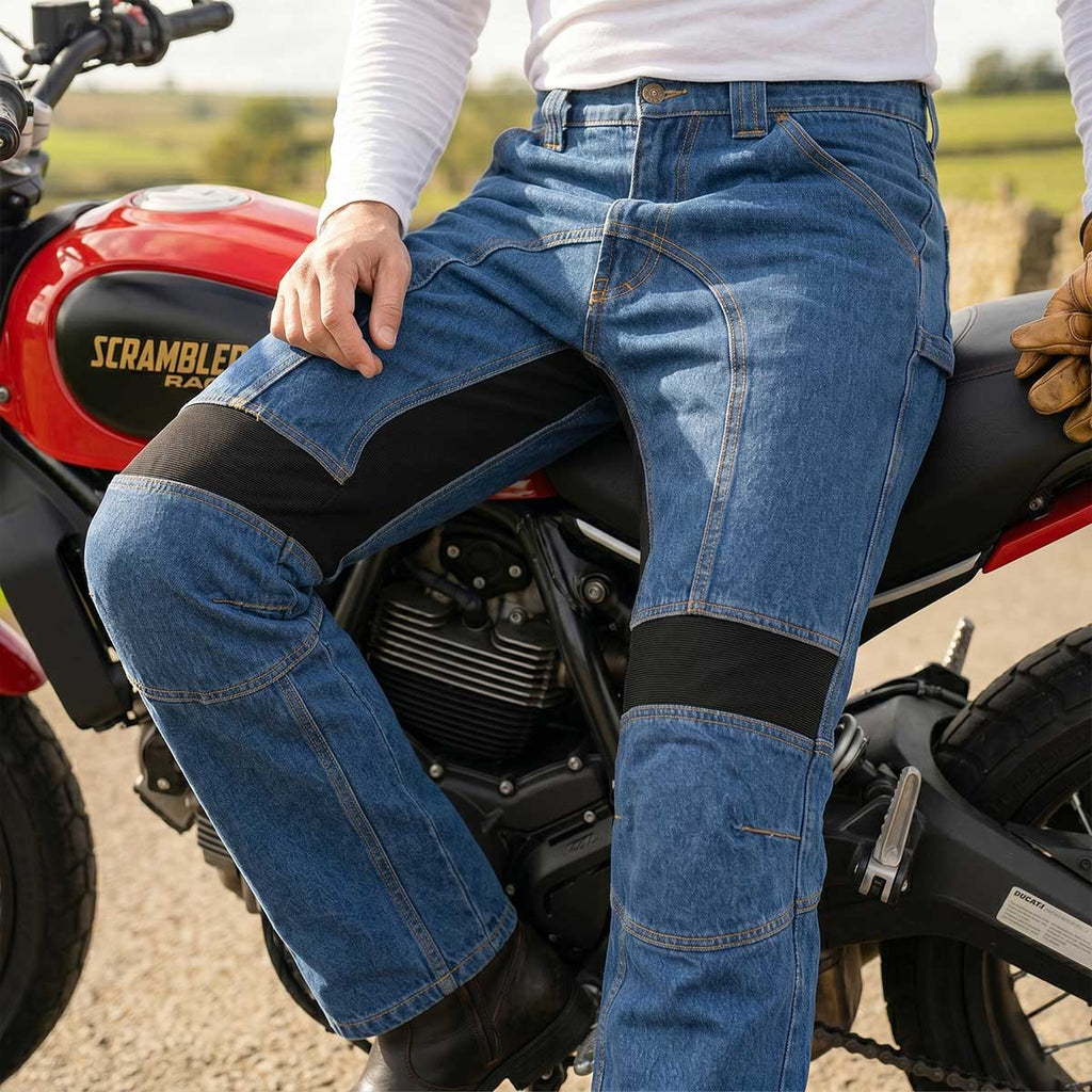 Milwaukee Leather Men's Armored Classic Fit Blue Denim Motorcycle Racing Style Pants - MDM5015