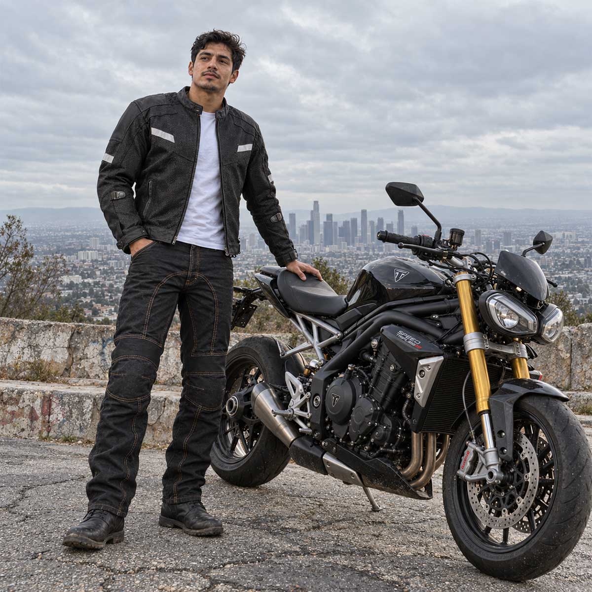 Milwaukee Leather Men's Armored Classic Fit Black Denim Motorcycle Racing Style Pants - MDM5016