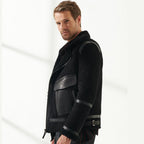 Men Aviator Raf B3 Black Shearling Leather Jacket