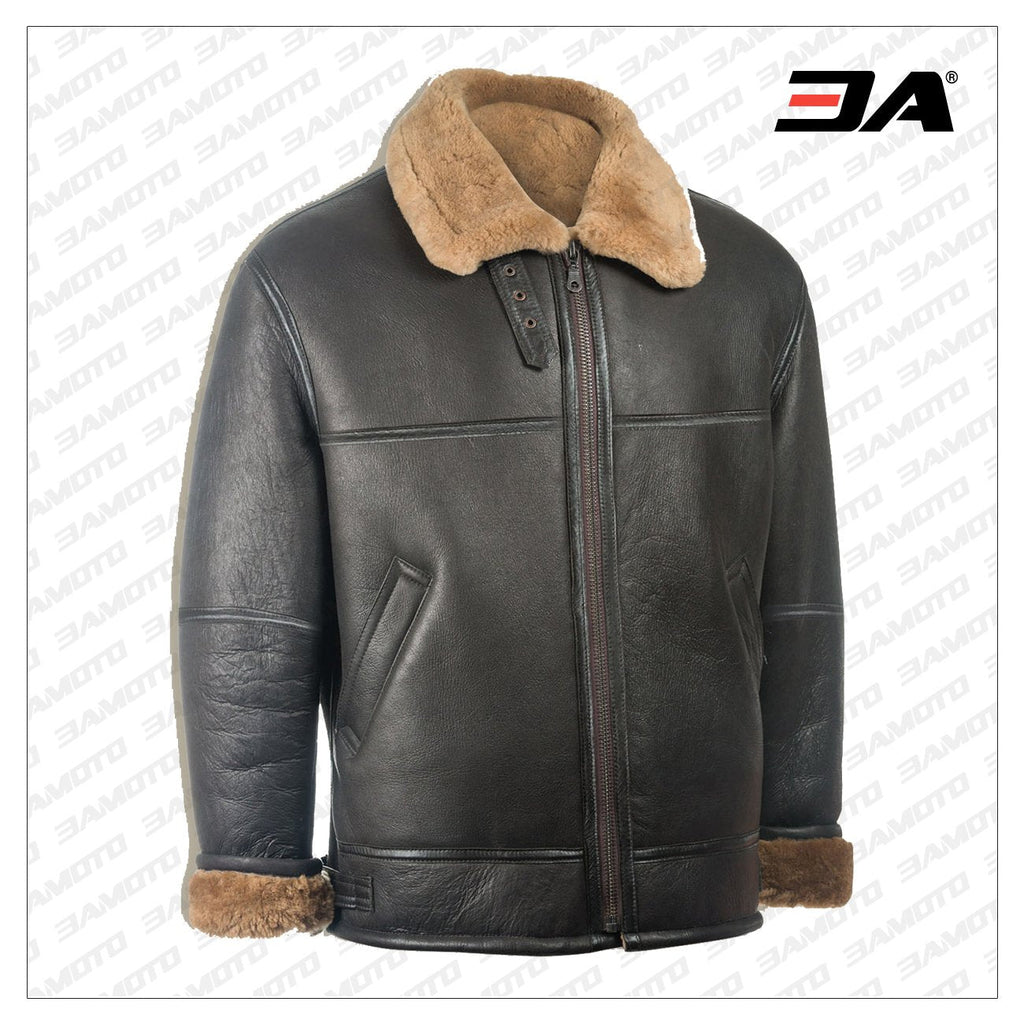 Men Black Aviator Shearling Jacket