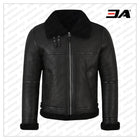 Men Jet Black Shearling Leather Jacket