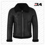 Men Jet Black Shearling Leather Jacket
