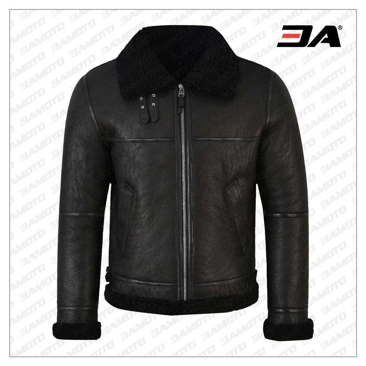 Men Jet Black Shearling Leather Jacket