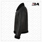 Men Jet Black Shearling Leather Jacket