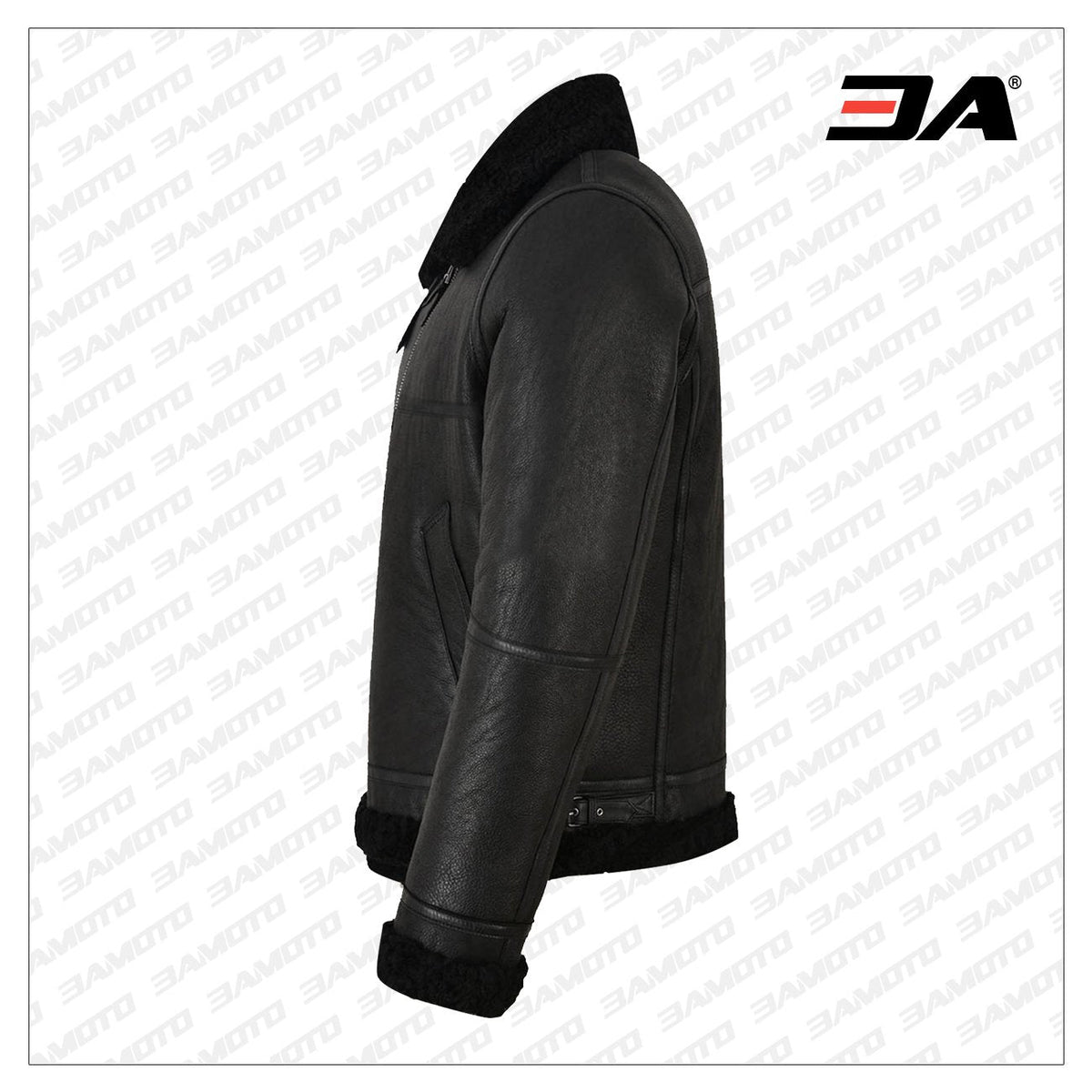 Men Jet Black Shearling Leather Jacket