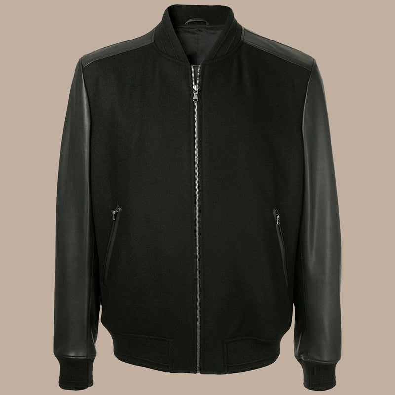 Mens Black College Bomber Jacket