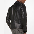 Men Black Grained Leather Biker Jacket