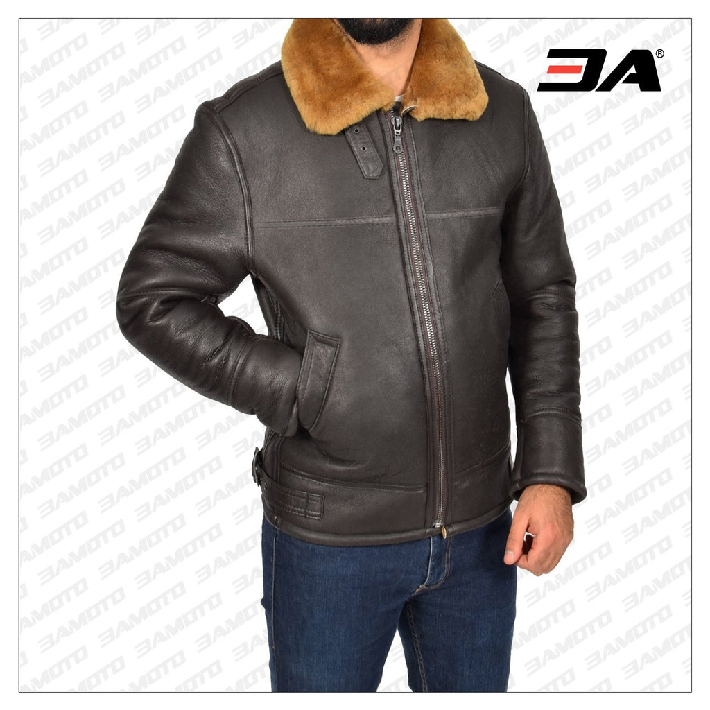 Men Real Sheepskin Brown Jacket