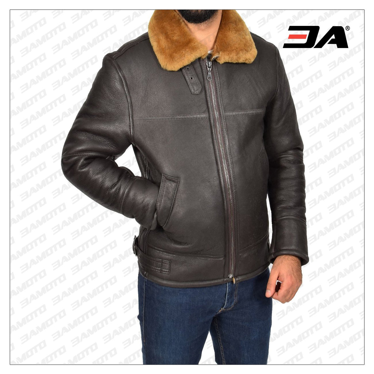 Men Real Sheepskin Brown Jacket