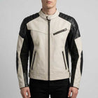 Men Black & White Cafe Racer Leather Jacket