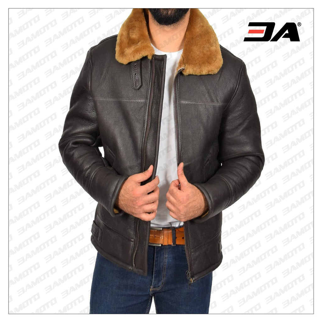 Men Real Sheepskin Brown Jacket