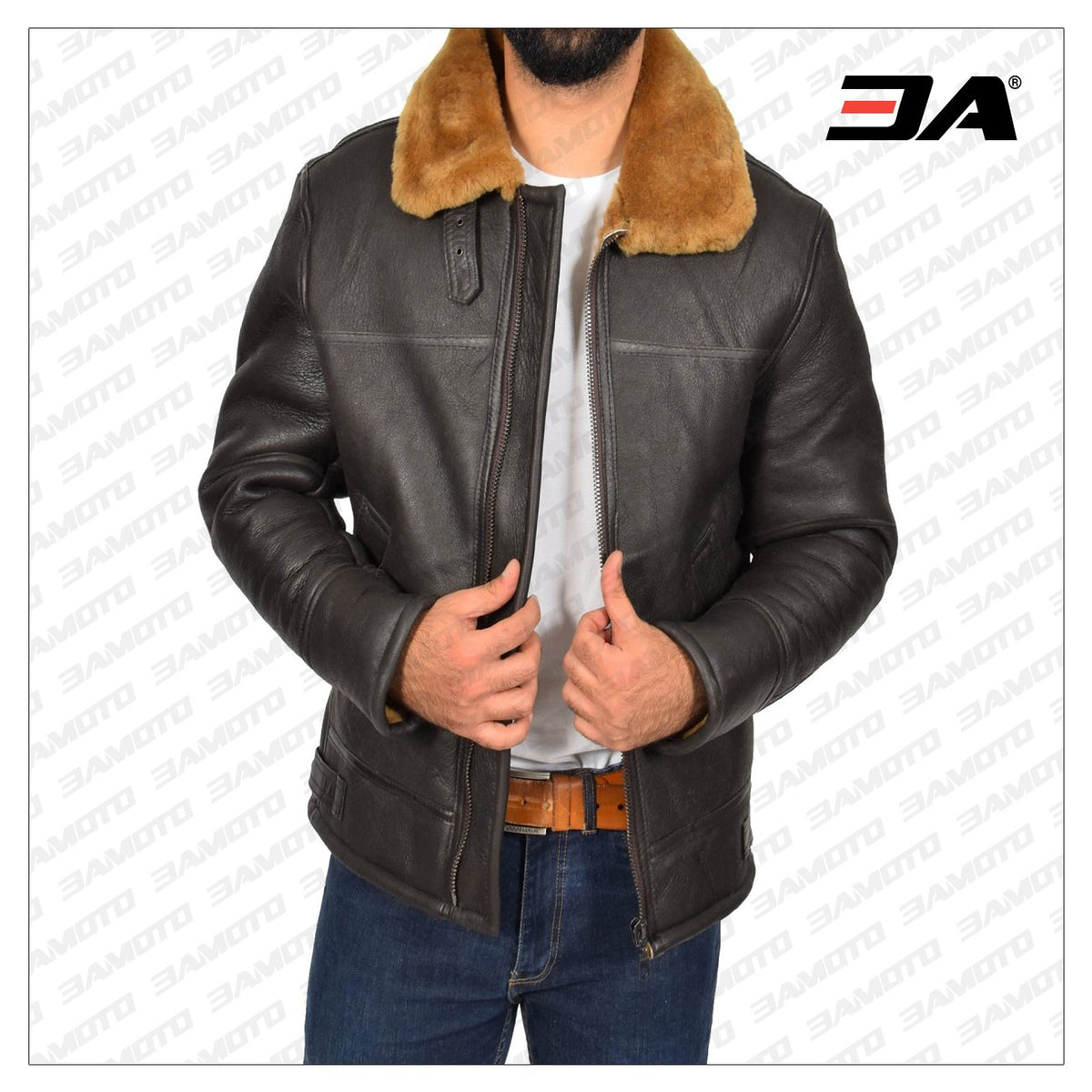 Men Real Sheepskin Brown Jacket