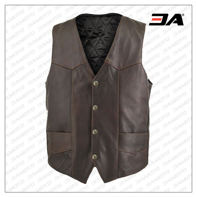 Men Brown Classic Biker Vest