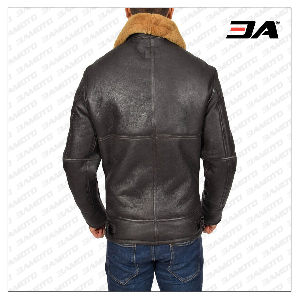 Men Real Sheepskin Brown Jacket