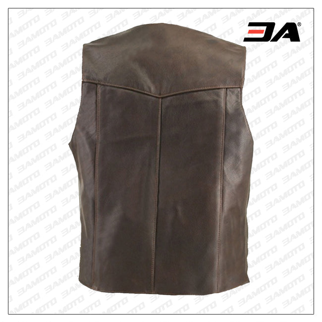 Men Brown Classic Biker Vest
