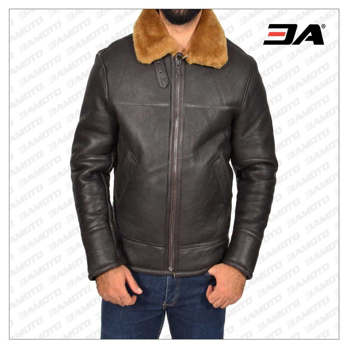 Men Real Sheepskin Brown Jacket
