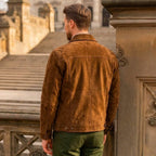 Men's Premium Genuine Suede Leather Trucker Jacket - Classic Slim Fit Casual Outerwear