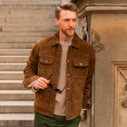 Men's Premium Genuine Suede Leather Trucker Jacket - Classic Slim Fit Casual Outerwear