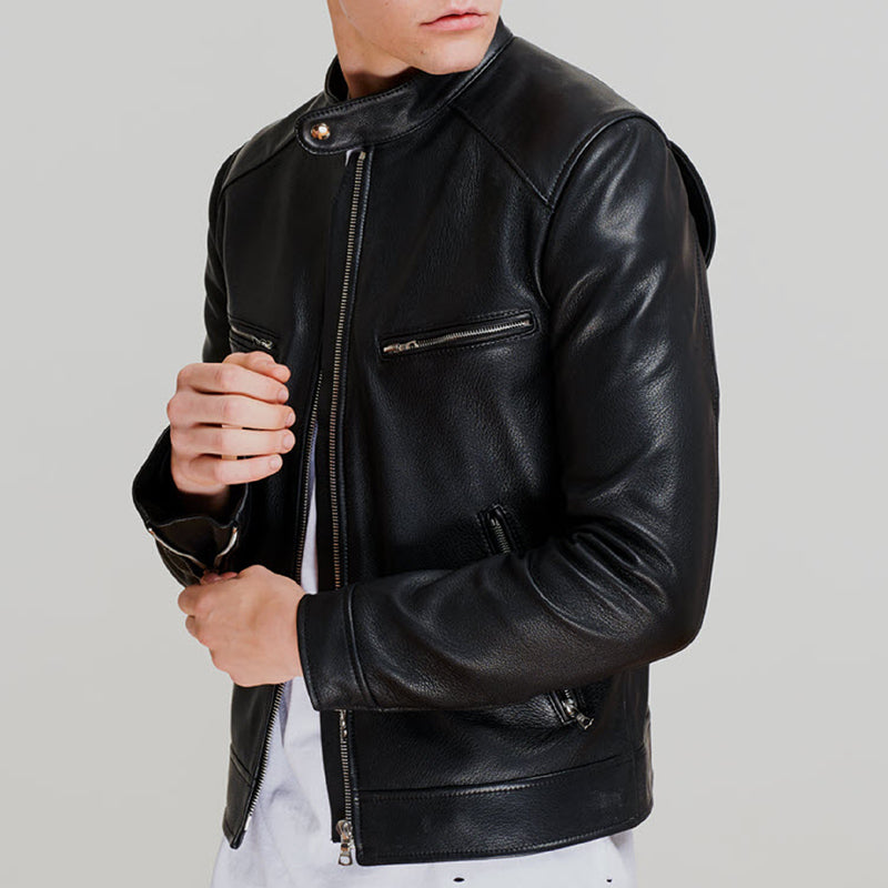 Men Dashing Pitch Black Leather Jacket