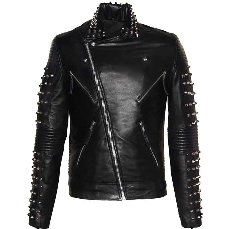 Mens Designer Studded Motorcycle Leather Jacket