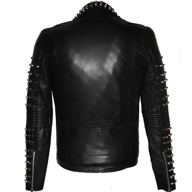 Mens Designer Studded Motorcycle Leather Jacket