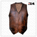 Men Distressed Brown Leather Vest