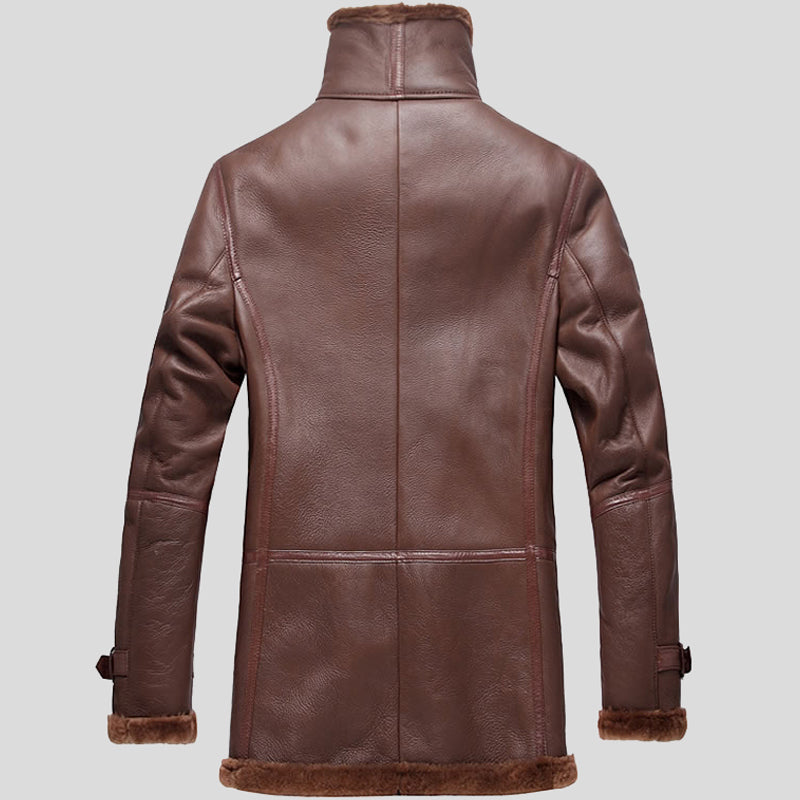 Men Brown Double Breasted Shearling Sheepskin Coat