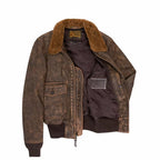 Men Usn Us Navy Aviator Air Forces G-1 Military Flight Bomber Distressed Brown Jacket