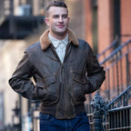 Men Usn Us Navy Aviator Air Forces G-1 Military Flight Bomber Distressed Brown Jacket