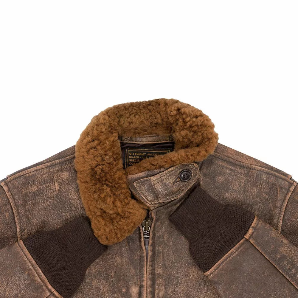 Men Usn Us Navy Aviator Air Forces G-1 Military Flight Bomber Distressed Brown Jacket