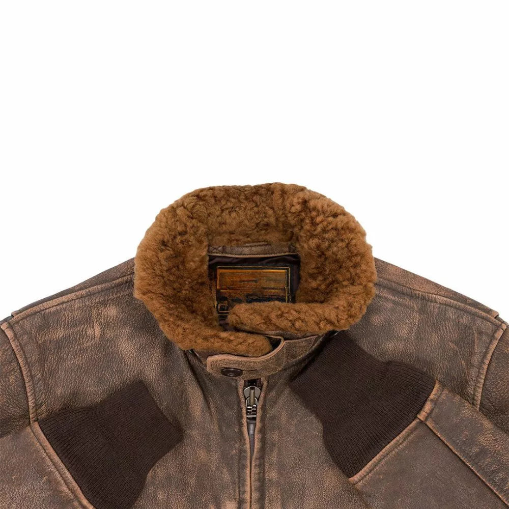 Men Usn Us Navy Aviator Air Forces G-1 Military Flight Bomber Distressed Brown Jacket